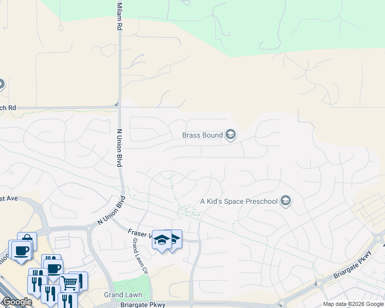 map of restaurants, bars, coffee shops, grocery stores, and more near 5102 Janga Dr in Colorado Springs