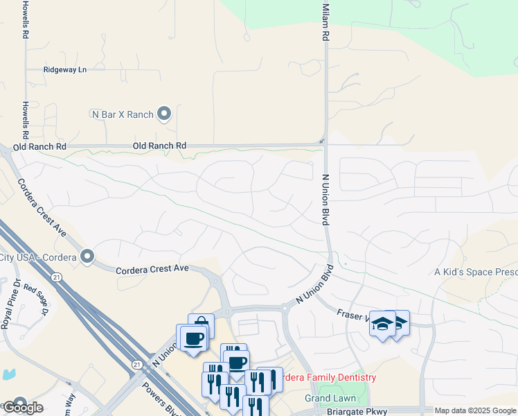 map of restaurants, bars, coffee shops, grocery stores, and more near 4657 Hanging Lake Circle in Colorado Springs