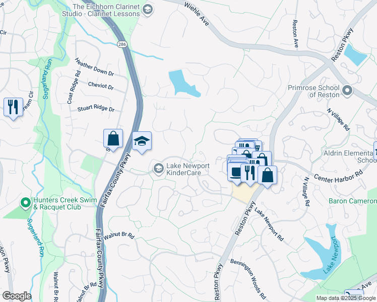 map of restaurants, bars, coffee shops, grocery stores, and more near 1509 Elk Point Drive in Reston