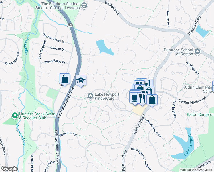 map of restaurants, bars, coffee shops, grocery stores, and more near 1509 Elk Point Drive in Reston