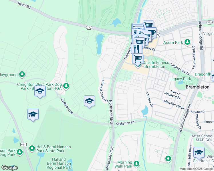 map of restaurants, bars, coffee shops, grocery stores, and more near 42239 Linden Oaks Lane in Ashburn