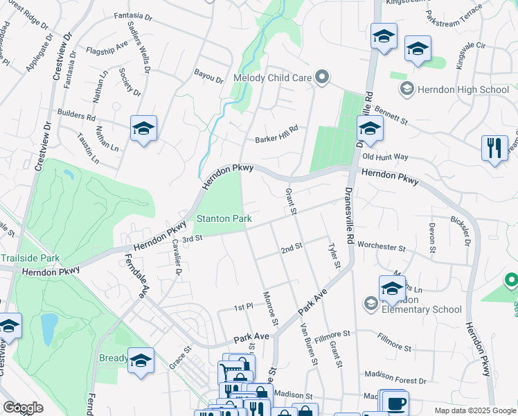 map of restaurants, bars, coffee shops, grocery stores, and more near in Herndon
