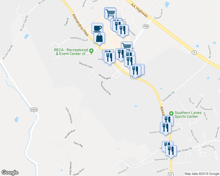 map of restaurants, bars, coffee shops, grocery stores, and more near 7509 Flintshire Drive in Alexandria