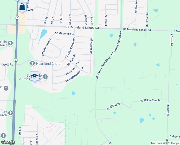 map of restaurants, bars, coffee shops, grocery stores, and more near 3900 Southeast Adams Drive in Blue Springs