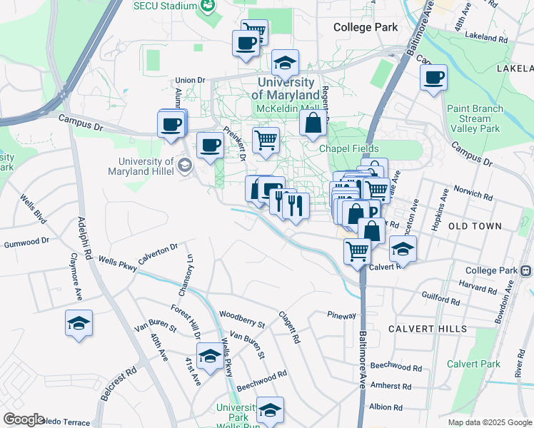 map of restaurants, bars, coffee shops, grocery stores, and more near 101 Independence Avenue Southeast in Washington