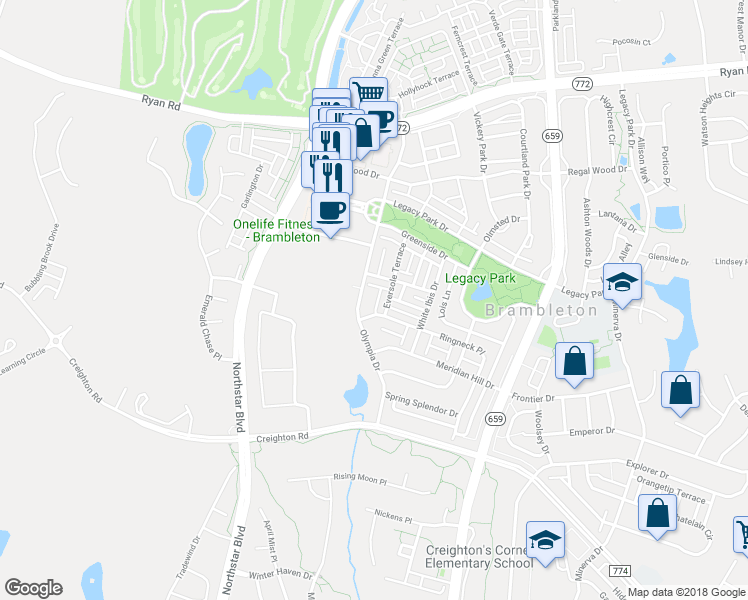 map of restaurants, bars, coffee shops, grocery stores, and more near 22997 Bulwark Terrace in Ashburn