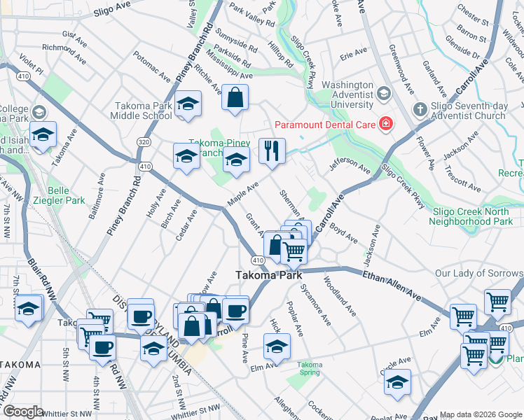 map of restaurants, bars, coffee shops, grocery stores, and more near 101 Independence Avenue Southeast in Washington