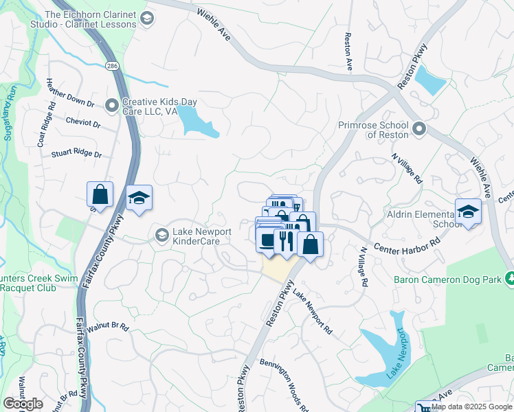 map of restaurants, bars, coffee shops, grocery stores, and more near 11804 Great Owl Circle in Reston