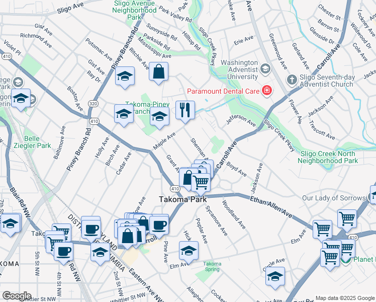 map of restaurants, bars, coffee shops, grocery stores, and more near 101 Independence Avenue Southeast in Washington