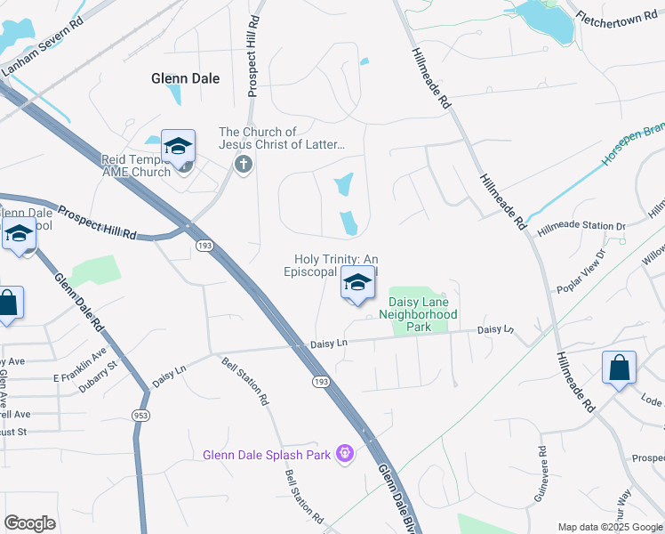 map of restaurants, bars, coffee shops, grocery stores, and more near 11700 Facchina Place in Glenn Dale