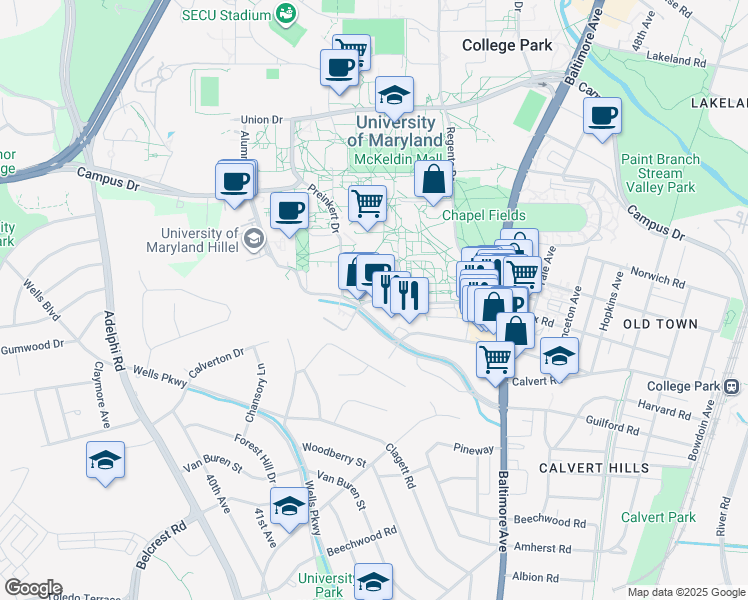 map of restaurants, bars, coffee shops, grocery stores, and more near 101 Independence Avenue Southeast in Washington