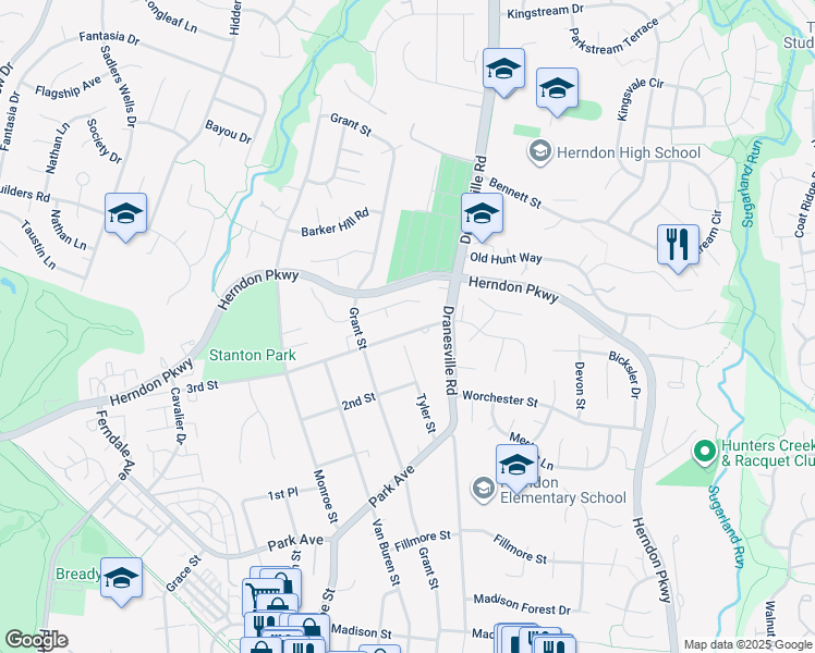 map of restaurants, bars, coffee shops, grocery stores, and more near 782 3rd Street in Herndon