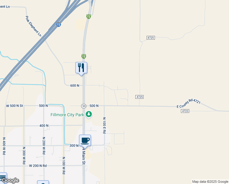 map of restaurants, bars, coffee shops, grocery stores, and more near 625 North 100 East Road in Fillmore