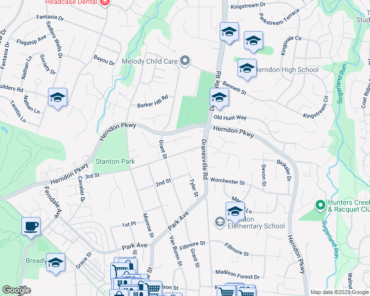map of restaurants, bars, coffee shops, grocery stores, and more near 782 3rd Street in Herndon