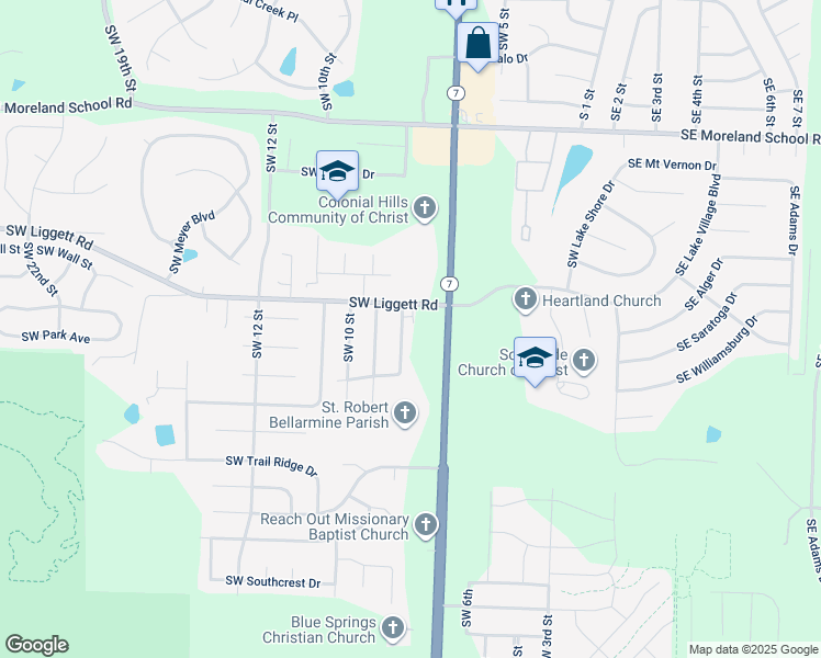 map of restaurants, bars, coffee shops, grocery stores, and more near 2200 Southwest 8th Street Terrace in Blue Springs