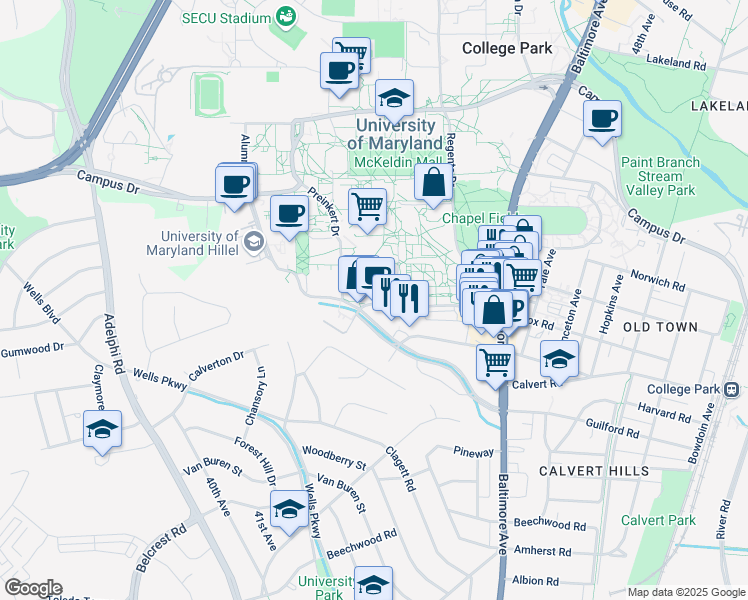 map of restaurants, bars, coffee shops, grocery stores, and more near 101 Independence Avenue Southeast in Washington