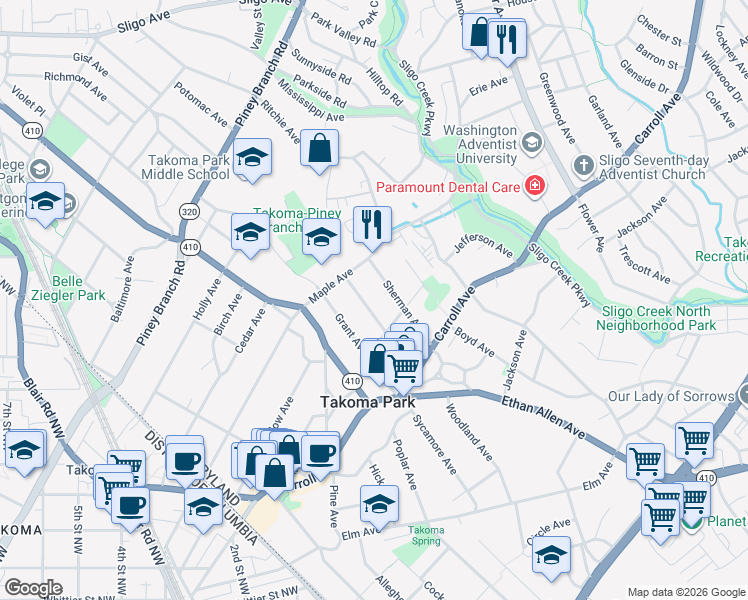 map of restaurants, bars, coffee shops, grocery stores, and more near 101 Independence Avenue Southeast in Washington