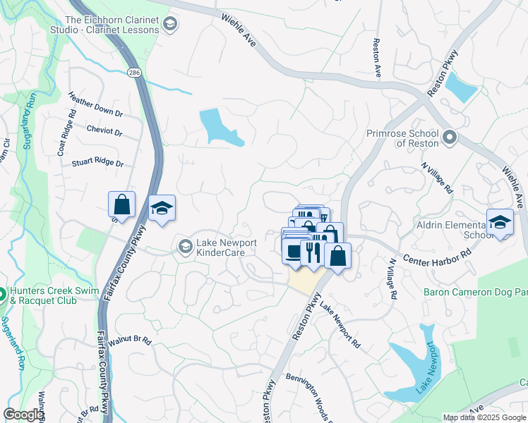 map of restaurants, bars, coffee shops, grocery stores, and more near 11780 Great Owl Circle in Reston