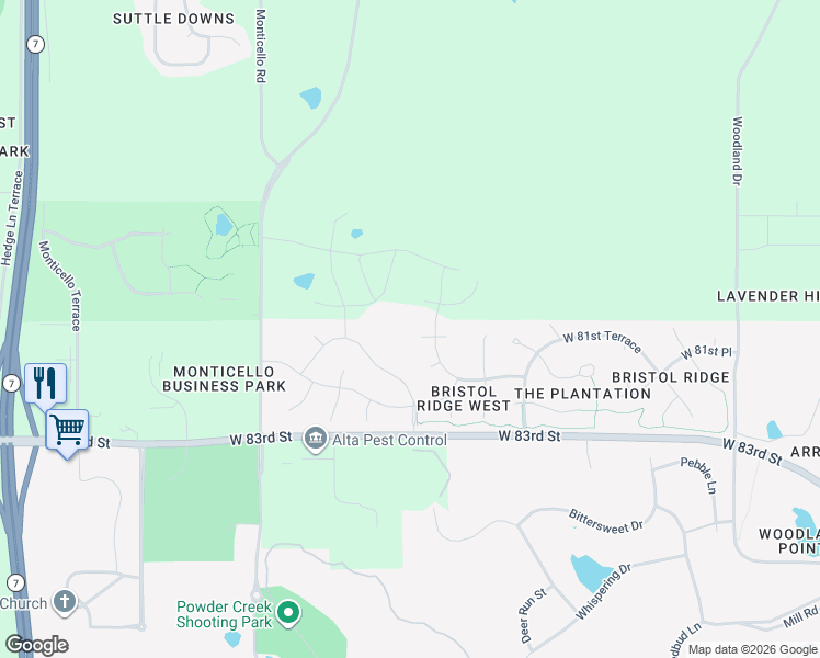 map of restaurants, bars, coffee shops, grocery stores, and more near 8110 Millridge Street in Lenexa