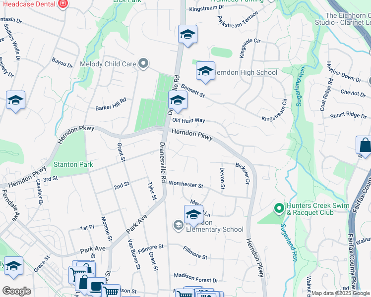 map of restaurants, bars, coffee shops, grocery stores, and more near 1110 Trapper Crest Court in Herndon