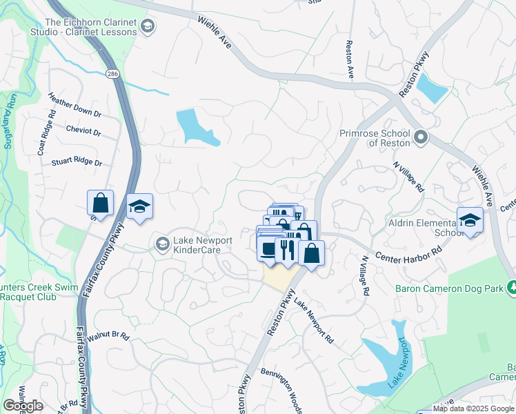 map of restaurants, bars, coffee shops, grocery stores, and more near 11803 Great Owl Circle in Reston