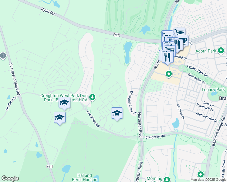 map of restaurants, bars, coffee shops, grocery stores, and more near 42148 Stone Press Terrace in Brambleton