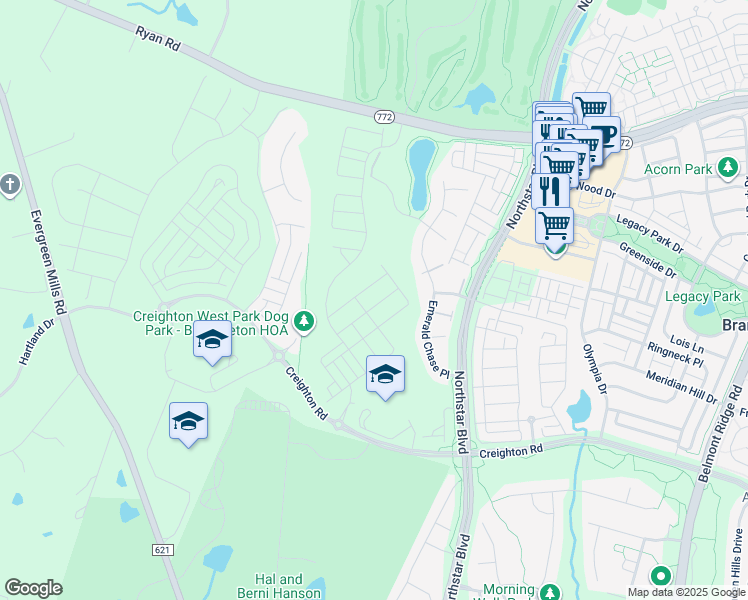 map of restaurants, bars, coffee shops, grocery stores, and more near 42148 Stone Press Terrace in Brambleton