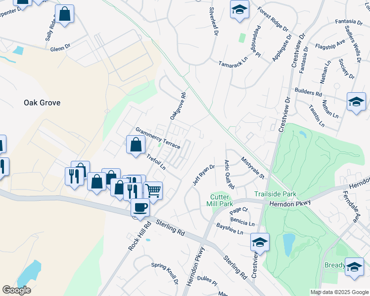 map of restaurants, bars, coffee shops, grocery stores, and more near 22936 Fleet Terrace in Sterling