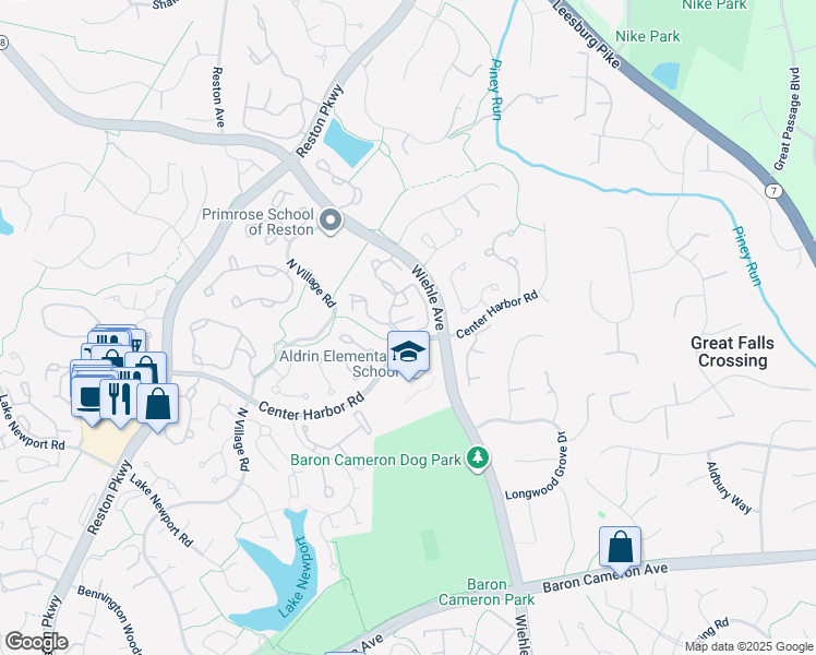 map of restaurants, bars, coffee shops, grocery stores, and more near 1308 Garden Wall Circle in Reston