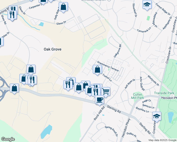 map of restaurants, bars, coffee shops, grocery stores, and more near 22941 Chestnut Oak Terrace in Sterling