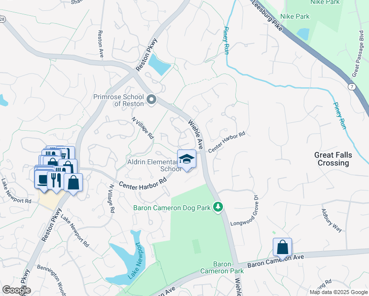 map of restaurants, bars, coffee shops, grocery stores, and more near 1304 Garden Wall Circle in Reston