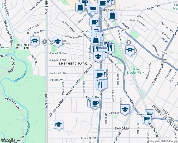map of restaurants, bars, coffee shops, grocery stores, and more near 101 Independence Avenue Southeast in Washington