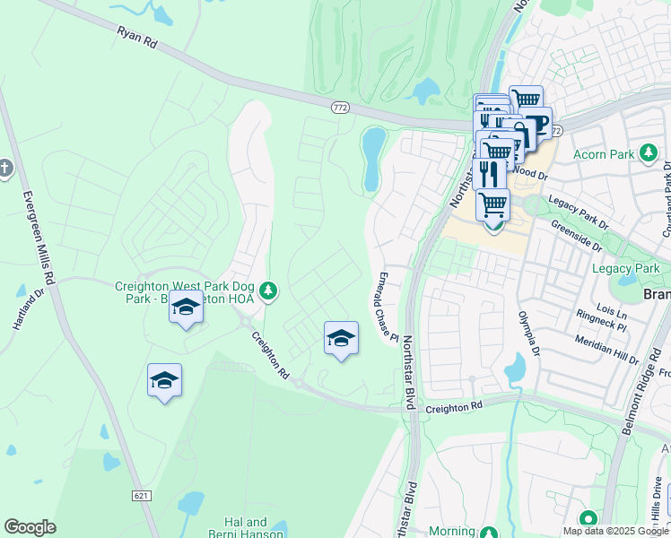 map of restaurants, bars, coffee shops, grocery stores, and more near 42154 Stone Press Terrace in Brambleton