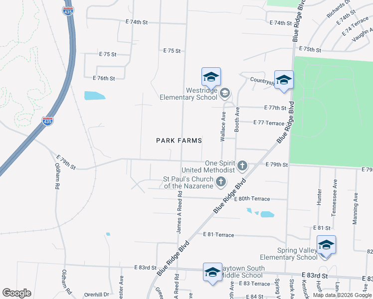 map of restaurants, bars, coffee shops, grocery stores, and more near 7861 James A Reed Road in Kansas City