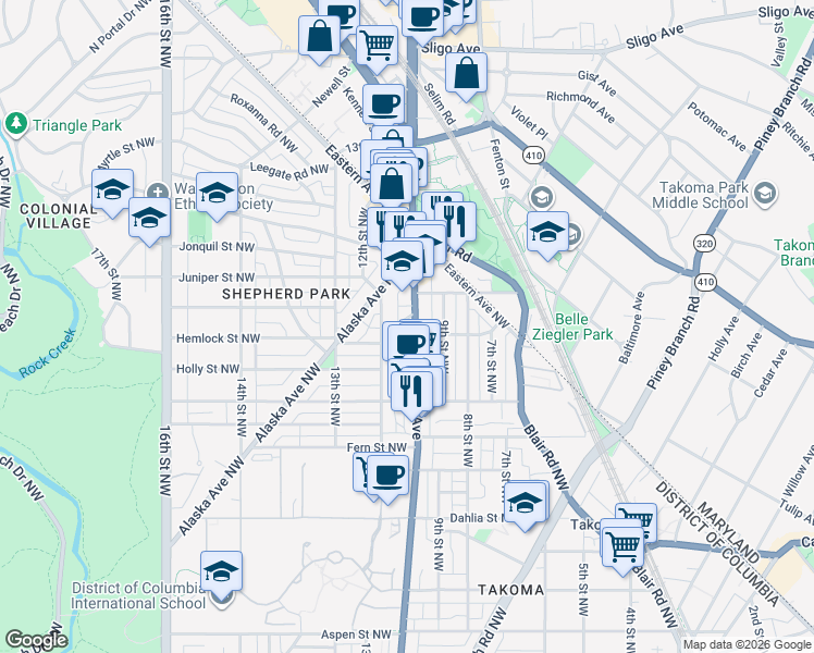 map of restaurants, bars, coffee shops, grocery stores, and more near 101 Independence Avenue Southeast in Washington