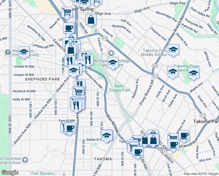 map of restaurants, bars, coffee shops, grocery stores, and more near 101 Independence Avenue Southeast in Washington