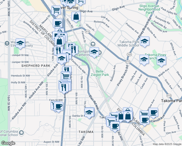 map of restaurants, bars, coffee shops, grocery stores, and more near 101 Independence Avenue Southeast in Washington