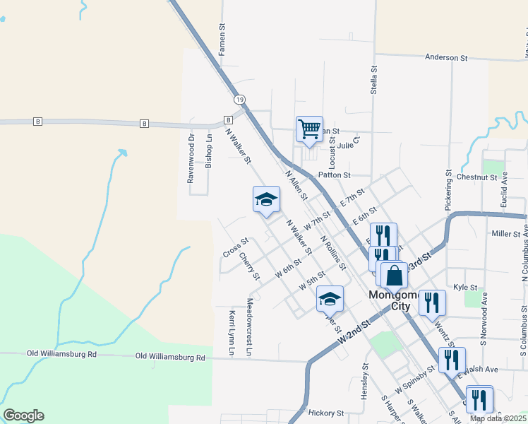 map of restaurants, bars, coffee shops, grocery stores, and more near 320 Summer Street in Montgomery City