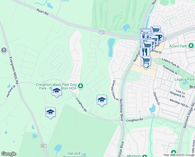 map of restaurants, bars, coffee shops, grocery stores, and more near 42135 Gilded Stone Terrace in Brambleton