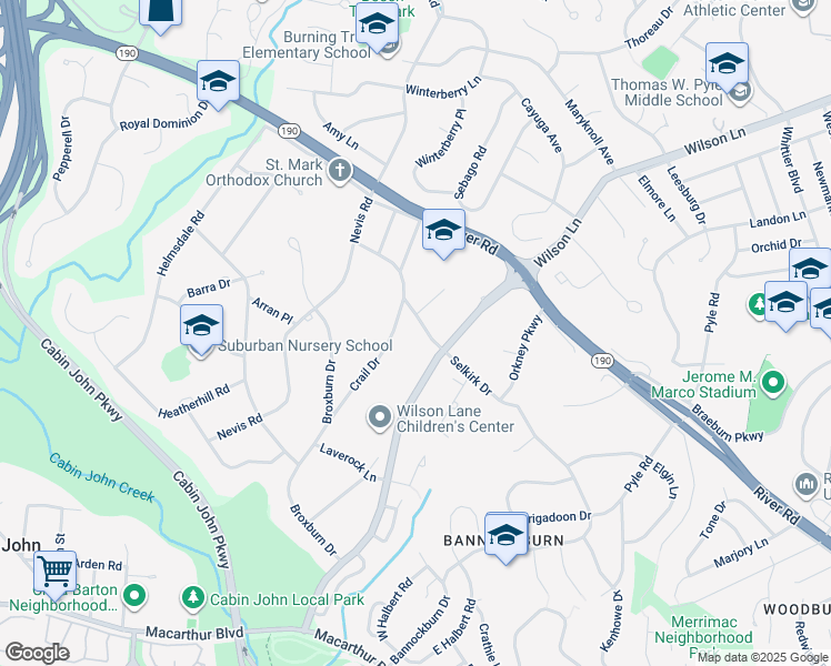map of restaurants, bars, coffee shops, grocery stores, and more near 6908 Selkirk Drive in Bethesda