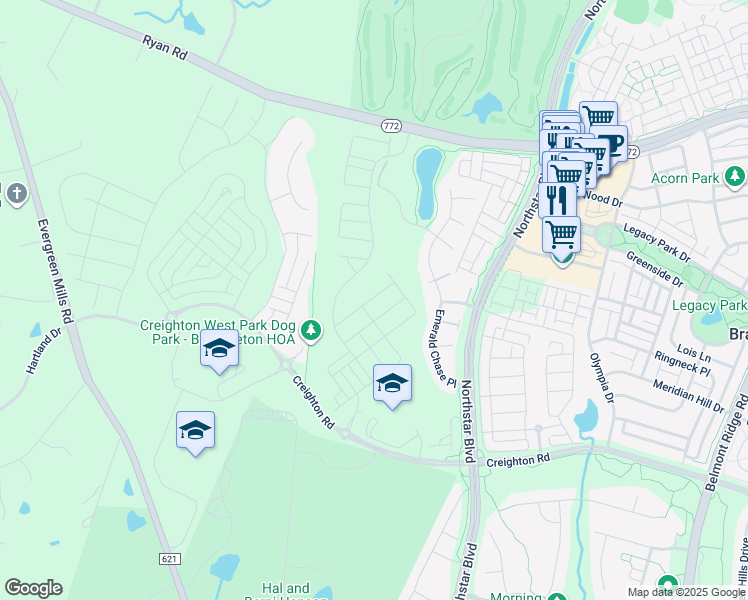 map of restaurants, bars, coffee shops, grocery stores, and more near 42135 Gilded Stone Terrace in Brambleton
