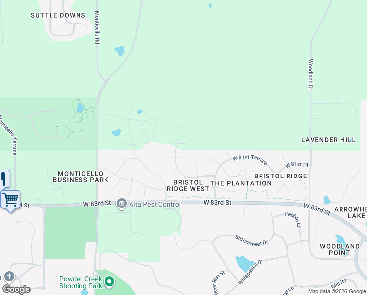 map of restaurants, bars, coffee shops, grocery stores, and more near 8105 Millridge Street in Lenexa