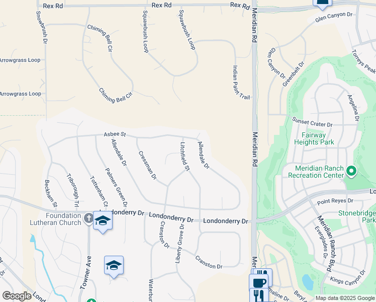 map of restaurants, bars, coffee shops, grocery stores, and more near 10055 Litchfield Street in Peyton