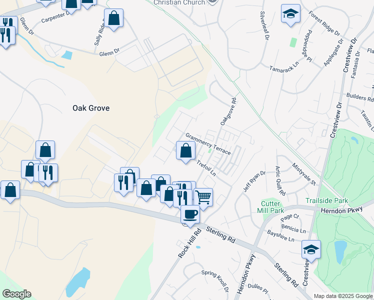 map of restaurants, bars, coffee shops, grocery stores, and more near 22929 Benson Terrace in Sterling