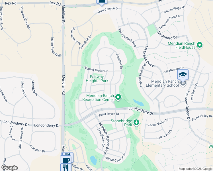 map of restaurants, bars, coffee shops, grocery stores, and more near 12275 Sleeping Bear Road in Peyton