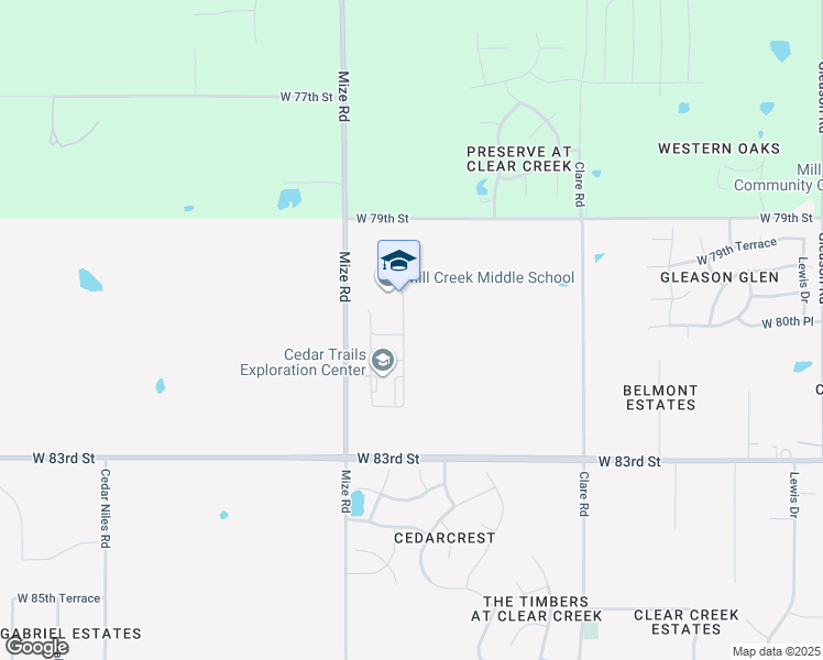 map of restaurants, bars, coffee shops, grocery stores, and more near 8001 Mize Road in Lenexa