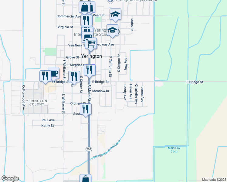 map of restaurants, bars, coffee shops, grocery stores, and more near 402 South California Street in Yerington