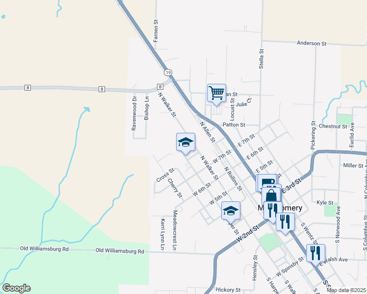 map of restaurants, bars, coffee shops, grocery stores, and more near 320 Summer Street in Montgomery City