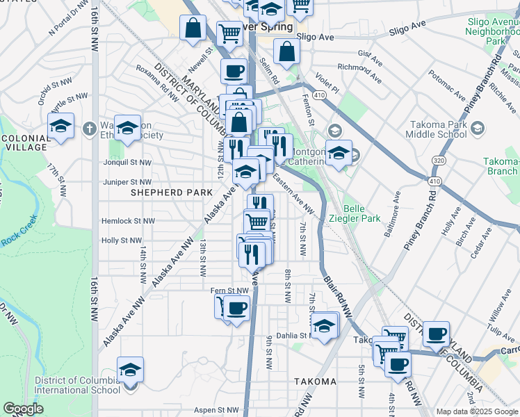 map of restaurants, bars, coffee shops, grocery stores, and more near 101 Independence Avenue Southeast in Washington