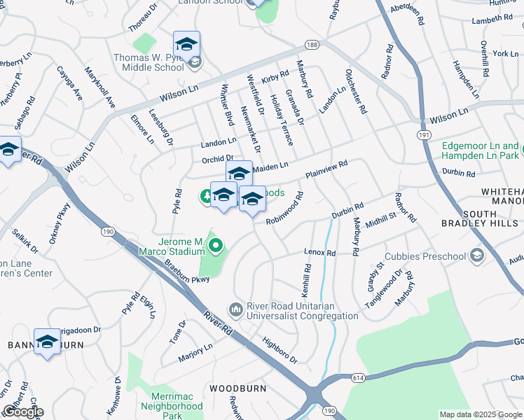 map of restaurants, bars, coffee shops, grocery stores, and more near 6224 Goodview Street in Bethesda